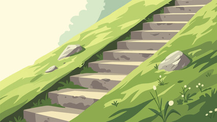 Obraz premium A stone staircase ascends a grassy hill under a soft sky