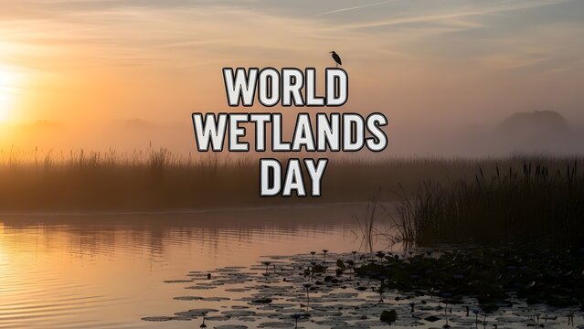 World wetlands day celebration with serene landscape and water reflection at sunset - Powered by Adobe