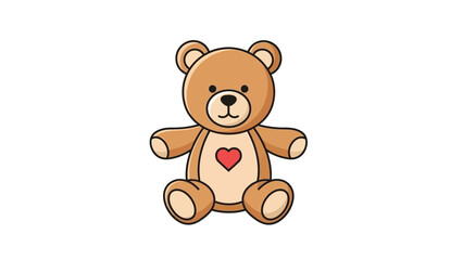 Obraz premium A simple cartoon illustration of a cute brown teddy bear with a red heart on its chest, isolated on a white background.