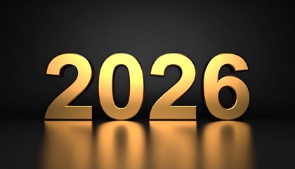 Golden 2026: A luminous, gold-colored 2026 stands out, reflecting against a dark surface, symbolizing future visions and year-specific milestones.