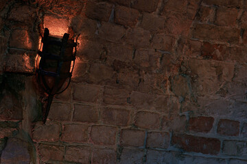 torch fire light dungeon twilight cavern underground stone wall perspective background space