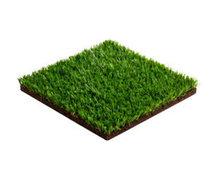 Realistic artificial grass square with soil, showcasing vibrant green texture