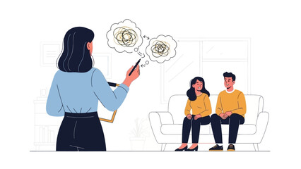 Therapist Helping Couple Understand Their Confused Thoughts and Relationship Issues