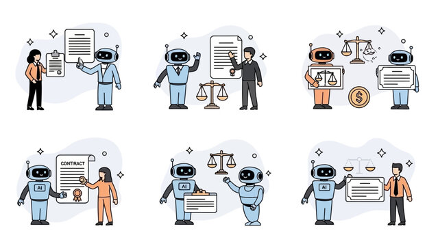 AI Legal Assistant Concepts - Robots and Humans Collaborating in Law