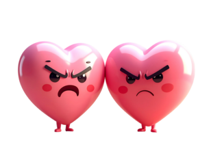 Two Angry Pink Heart Characters Frowning.