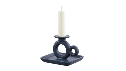 Modern Dark Blue Candlestick Holder with Cream Candle