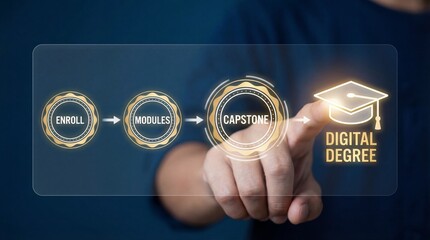 A person interacting with a digital education interface for online learning