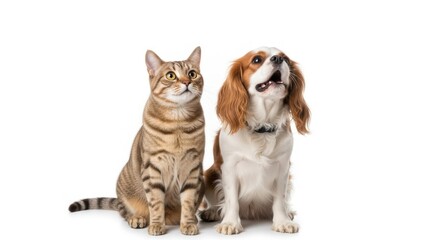 A man in a warehouse holds a tablet wearing a hard hat and safety vest alongside a dog and cat