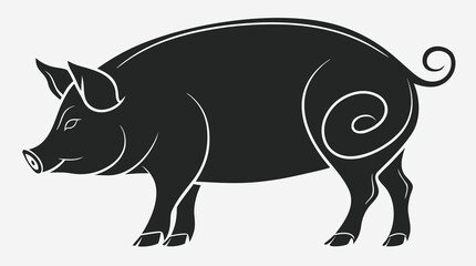 Fototapeta premium A sleek black silhouette of a pig stands in profile showcasing its distinctive curly tail and form