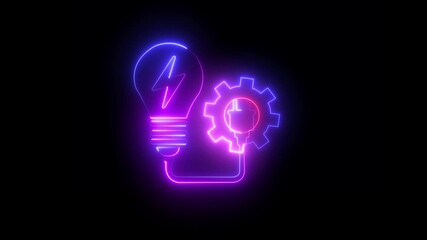 Glowing neon setting and Light bulb with rotating gears outside animated, bright, bulb, business. Simple and creative Business Idea concept icon .The innovation and idea concept background.