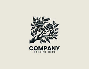 Obraz premium Loropetalum Chinese Tree Black Vector Logo Illustration for Garden and Landscape Design