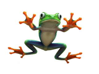 Colorful frog jumping with outstretched legs isolated on transparent background