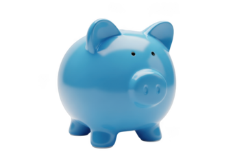 Blue piggy bank symbolizing savings and financial planning isolated on transparent background