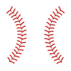 a close up view of two baseball seams red stitching against a white background