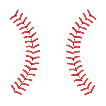 a close up view of two baseball seams red stitching against a white background