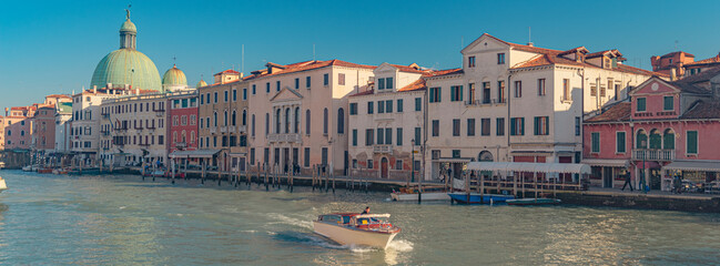 Naklejka premium Panoramic view of Venice, ancient palazzos, houses, and canals, Italy