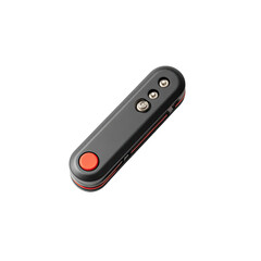 Fototapeta premium Angled view of small black/gray gadget with red accent and buttons