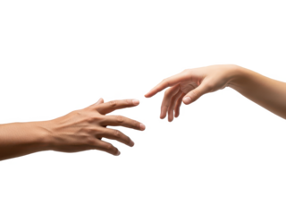 Two hands reaching out to each other on transparent background