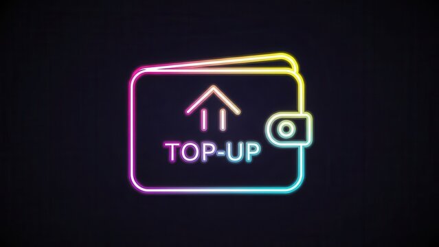 Vibrant neon wallet icon symbolizing digital financial top-up and fund augmentation for modern