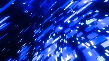 Obraz premium Blue energy squares and rectangles particles magic glowing hi-tech futuristic abstract background