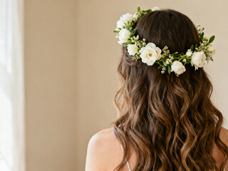 Naklejka premium Wavy Hair with White Rose Crown