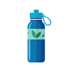 Blue Reusable Water Bottle Icon Flat Design, Simple Clean Graphic Isolated on White Background