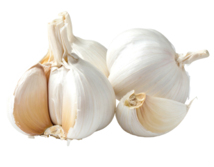 Fresh, peeled garlic cloves and bulbs, isolated on black