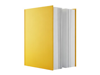 Yellow book with white pages standing upright isolated on transparent background