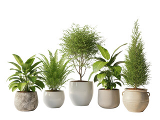 Fototapeta premium Collection of potted plants in various pots isolated on transparent background