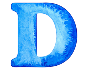 Blue Watercolor Letter D Isolated.