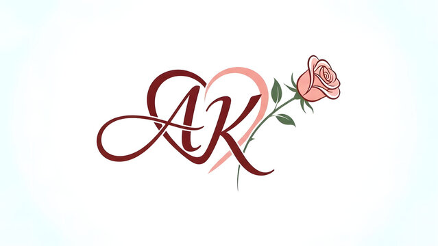 Stylish AK monogram logo featuring a rose accent, representing love, elegance, and romantic branding suitable for Valentine&rsquo;s themes.