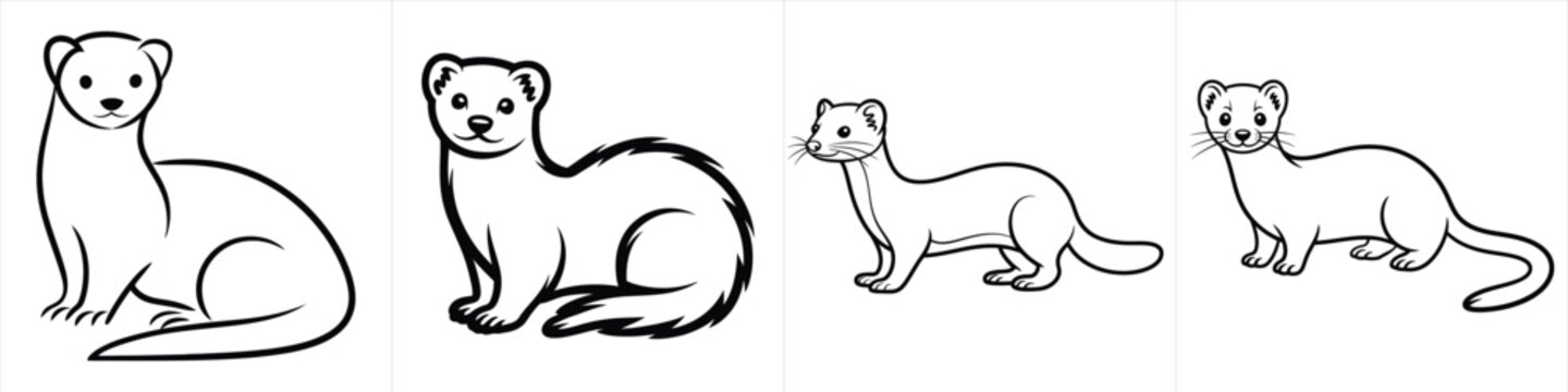 ferret and weasel cartoon vector illustration art outline animal character drawing sketch artwork black and white clipart design vector illustration artwork