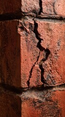 Fototapeta premium patina. A close-up view of a textured red brick wall, highlighting its vintage patina and warm earthy hues. real-estate listings. 