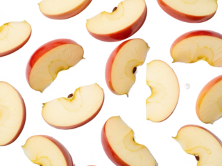 Sliced apples arranged on a transparent background isolated on transparent background