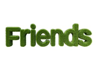 Friends text rendered in realistic green grass texture isolated on white Isolated PNG