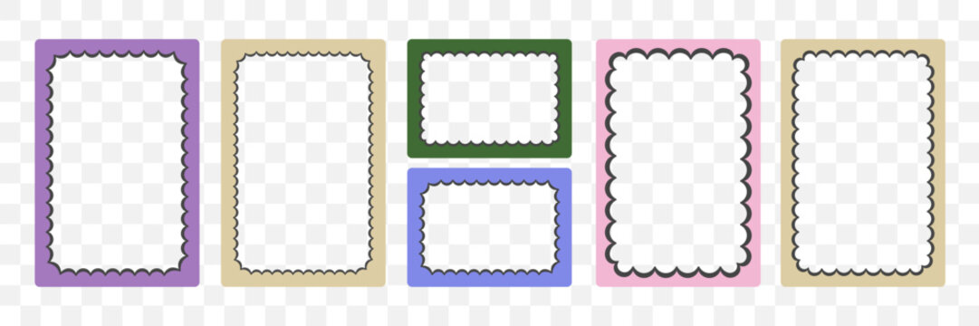 Scallop rectangles frames. Set of  fun wiggly borders. Wavy edges boxes for text. Childish vignette