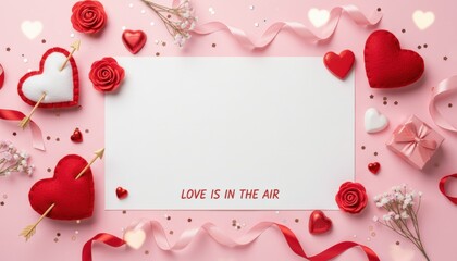 Romantic love decoration home digital photography pink background top-down view heart-shaped elements for valentine&rsquo;s day celebration