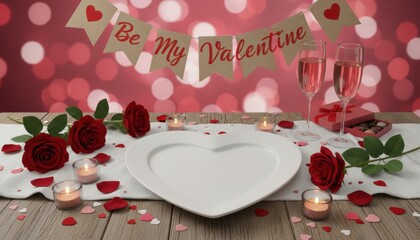 Romantic valentine's day celebration cozy restaurant table setting intimate atmosphere close-up view love and connection