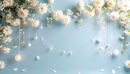 白いクリスマスローズとゴールドの装飾、背景素材・フレーム