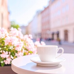 カフェのテーブルに置かれたコーヒーカップ