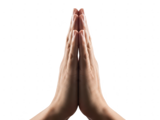 Hands together in prayer gesture isolated on transparent background
