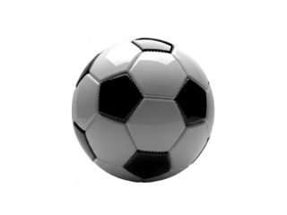 Soccer ball with black and white panels on transparent background