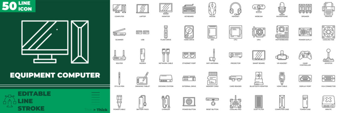 Equipment Computer Line Editable Icons set