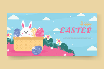 Flat easter celebration horizontal banner template