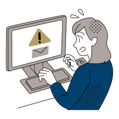 Office Woman Facing Email Warning Error Illustration