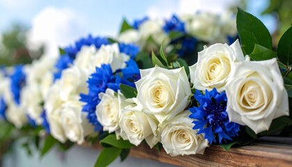 ブライダルパーティーのテーブル、テーブルセットと青い薔薇