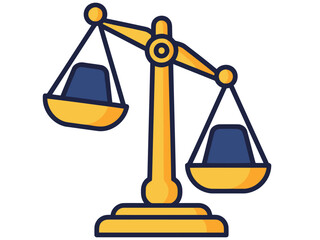 A stylized justice scale icon with a ?Justice Scale Legal Conflict? text overlay.  Bold, graphic design suitable for legal or ethical themes. Clean, modern illustration.