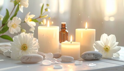 キャンドルとアロマオイル、パワーストーンのあるイメージ