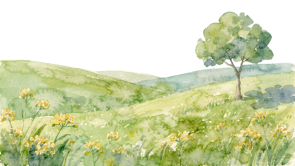 Watercolor St Patrick’s green hills landscape