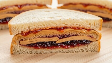 Peanut Butter and Jelly Sandwich Closeup.